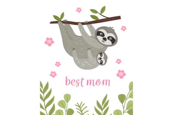 Cute Sloth Mom & Baby Graphics for Crafts