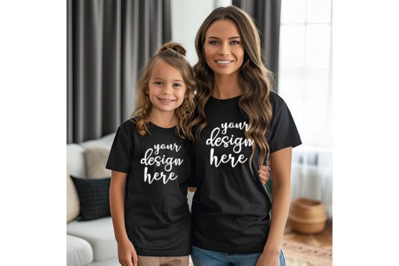 Mommy and Me Black T-shirt Mockup: Graphics for T-Shirts