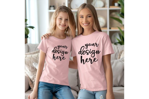 Mommy and Me Pink T-shirt Mockup: Graphics for T-Shirts