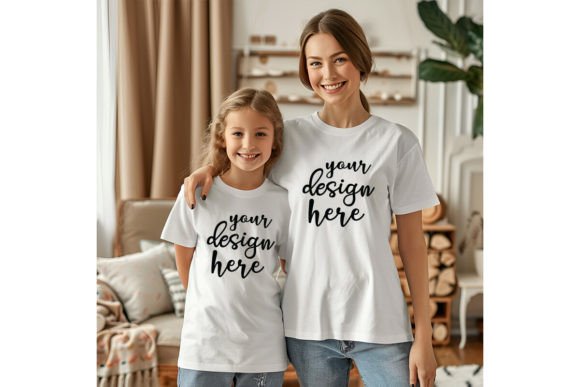 Mommy and Me White T-shirt Mockup for Graphics