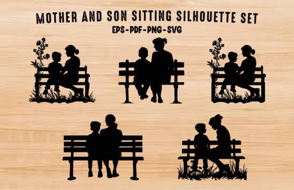 Mother Son Sitting on Bench Silhouette Review