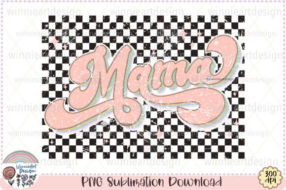 Retro Checkered Mama Pink Mom Life PNG for T-Shirt Designs & Graphics